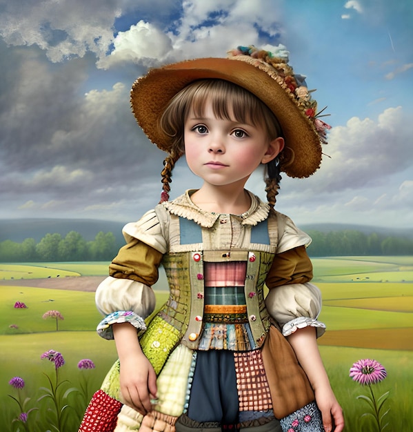 Portrait of a little girl in a straw hat