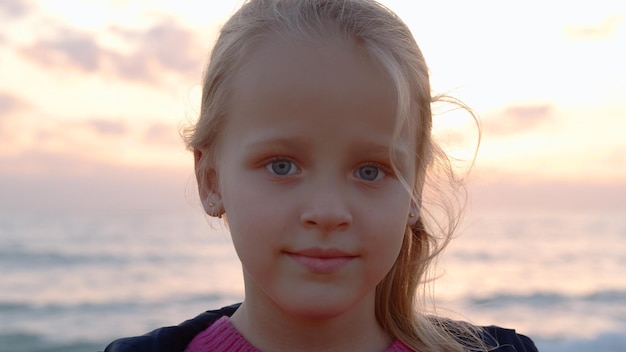 A portrait of a little girl with blue eyes