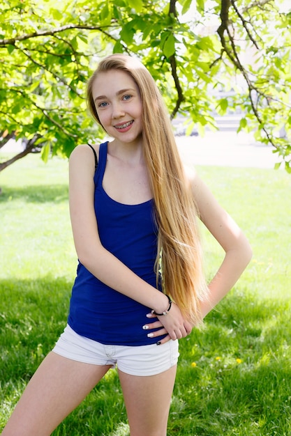 Portrait of a little girl with orthodontic appliance