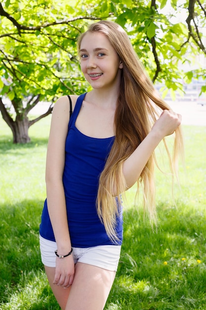 Portrait of a little girl with orthodontic appliance