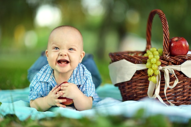 Portrait of little happy boy at the picnic