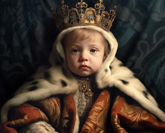 Portrait of a little prince in a crown Vintage style