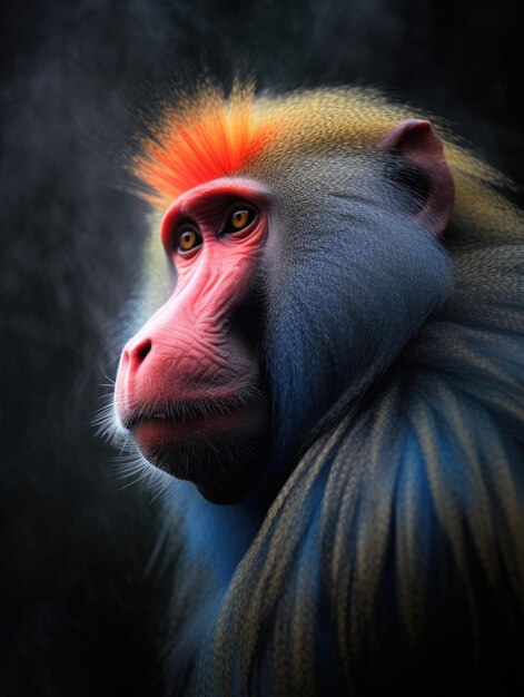 Portrait of a lonely mandrill on a blurred background