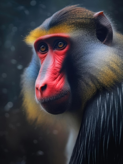 Portrait of a lonely mandrill on a blurred background