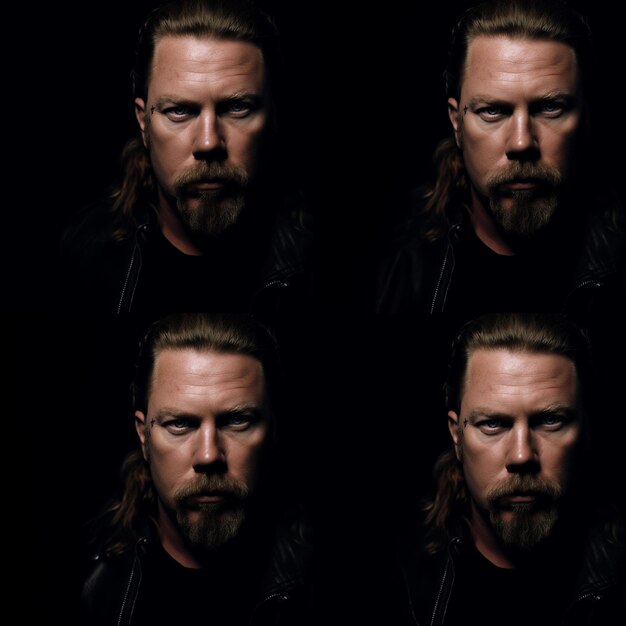 Portrait of a long haired young Viking a black background