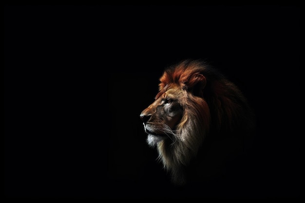 Portrait of longmaned male lion on black background Studio shot