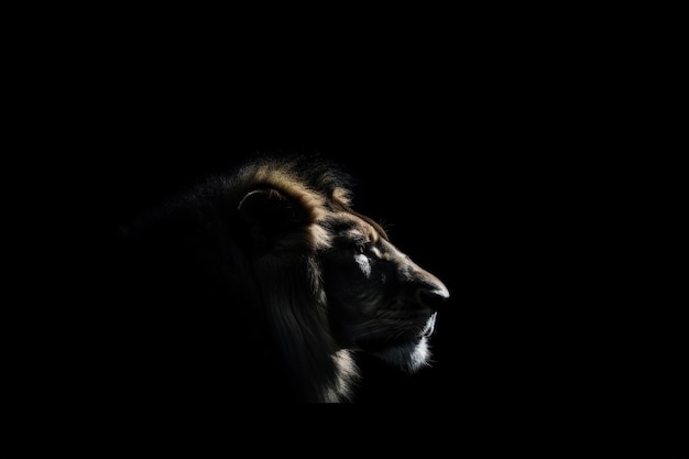 Portrait of longmaned male lion on black background Studio shot