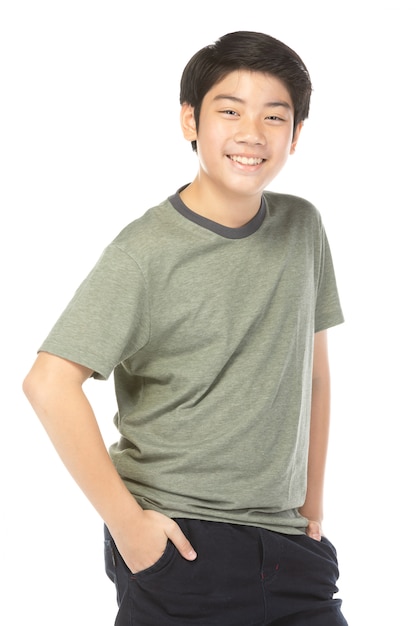 Portrait of look good asian kid isolated on white.