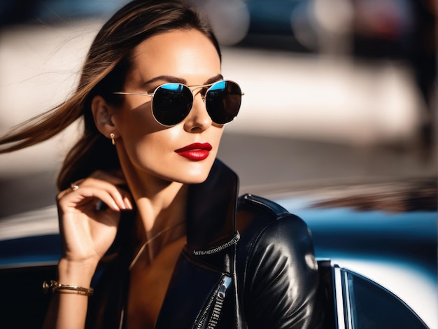 Portrait of Lovely woman Outdoor shot of glamorous happy girl in sunglasses