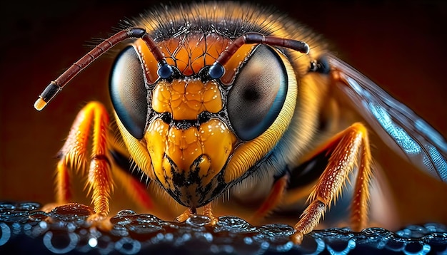 Portrait macro of a bee with honey Generate AI