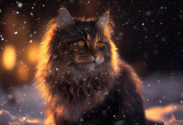 Portrait of a magnificent Manx cat on snow made with Generative AI