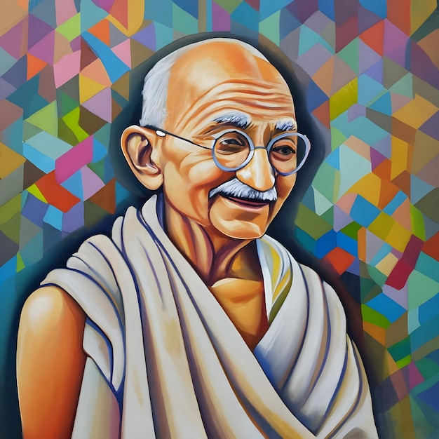 Portrait of a Mahatma Gandhi with glasses and a beard Vector illustration