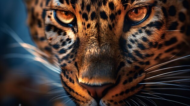 Portrait of a majestic big cat leopard with spotted fur staring at camera generative ai