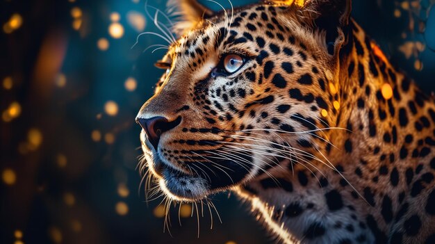 Portrait of a majestic big cat leopard with spotted fur staring at camera Generative AI