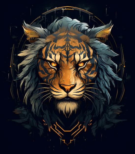 Portrait of a majestic fantasy tiger on a black background Generative AI