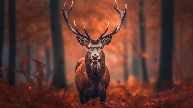 Portrait of majestic red deer Generative AI