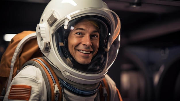 Portrait of a male astronaut in a protective spacesuit