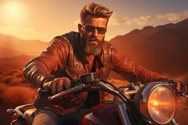 Portrait of a male biker strength freedom and individuality on the open road adventurous spirit and the rebellious allure of the motorcycle masculinity in motion