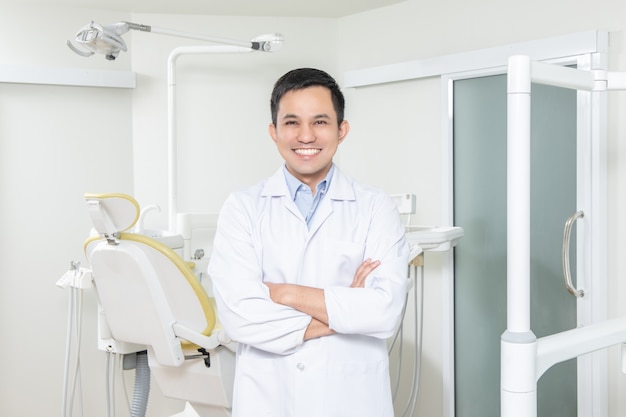 Portrait of male dentist .He standing in dentist office