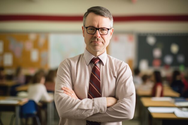 Photo a portrait of male elementary school teacher in classroom