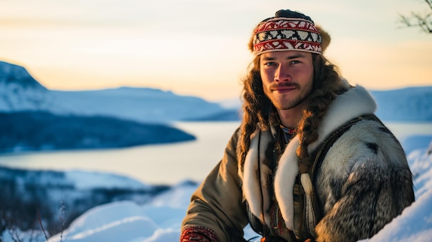 Portrait of male from the Sami culture in Scandinavia