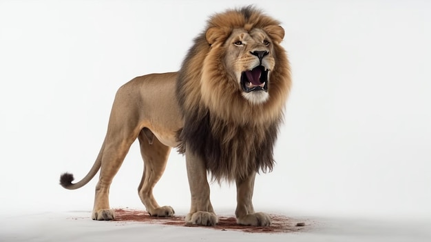 Portrait of a male lion isolated on a white studio background