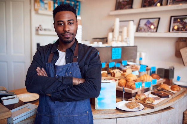 Portrait Of Male Owner Of Coffee Shop Standing By Counter