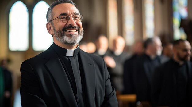 Foto ritratto di un prete in una chiesa