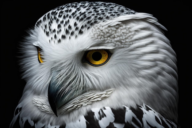 Portrait of a male snowy owls head bubo scandiacus