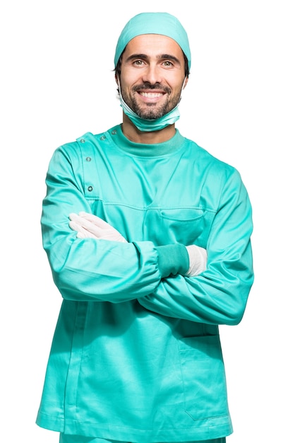 Portrait of a male surgeon. Isolated on white