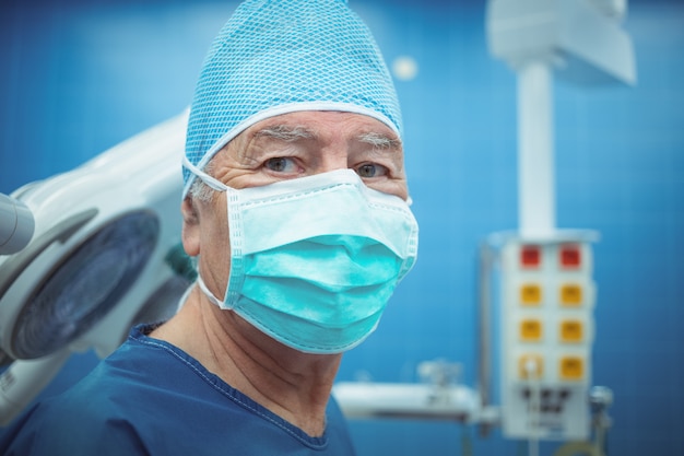 Portrait of male surgeon wearing surgical mask in operation theater