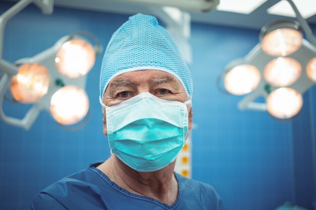 Portrait of male surgeon wearing surgical mask in operation theater