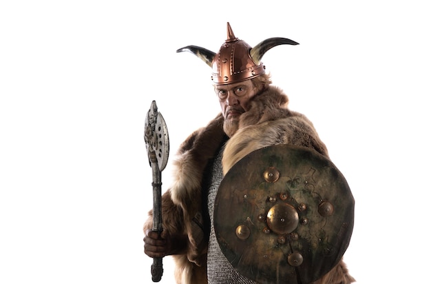 portrait of a male viking warrior on a white background