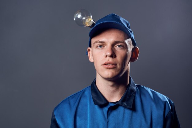 Portrait of man against blue background