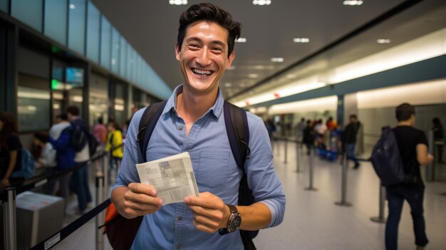 Foto ritratto di un uomo all'aeroporto