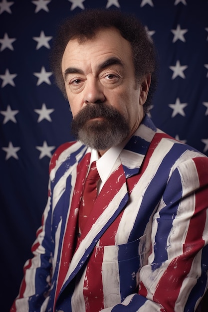 Portrait of a man in an american flag suit created with generative ai