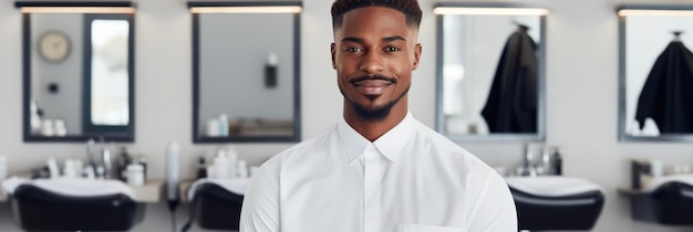 portrait of a man in a barbershop on a light background