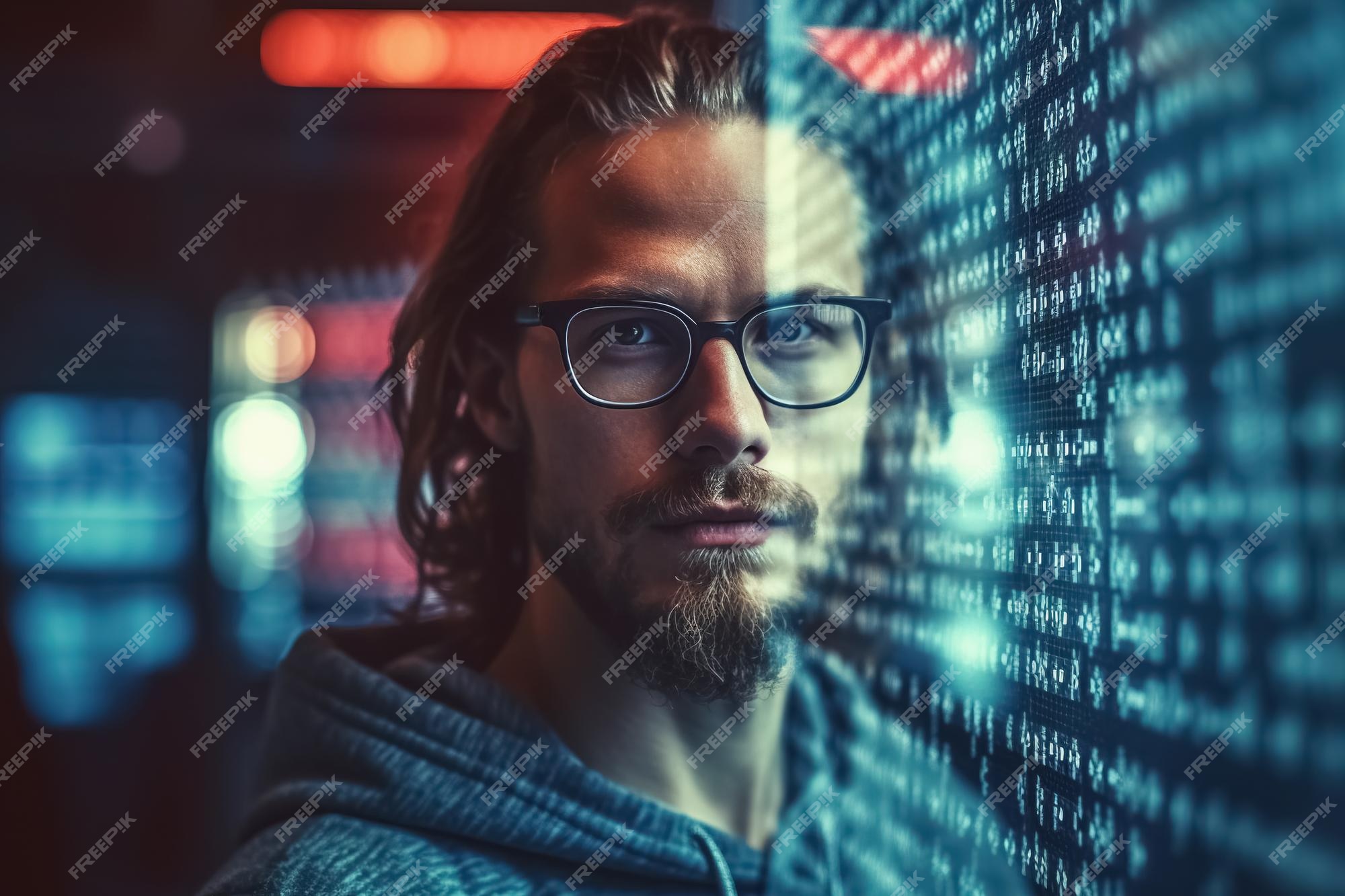 Portrait of man and binary code numbers technology cyberspace and ...