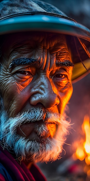 A portrait of a man by the fire