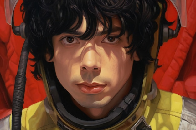 Portrait of a man dressed as an astronaut closeup