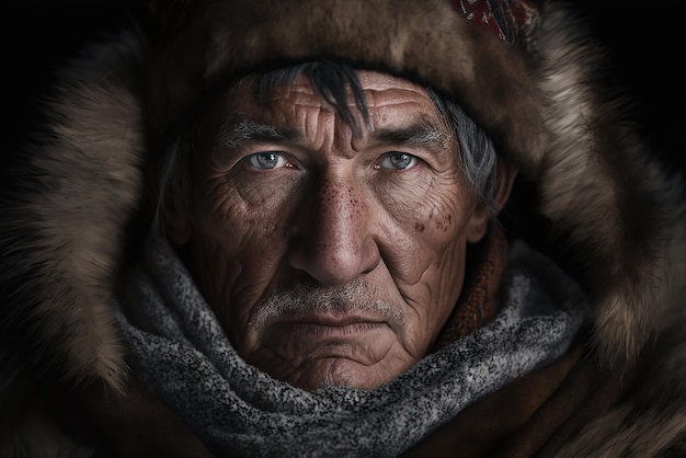 Portrait of man from Nenets tribe in Siberia Ai generated art