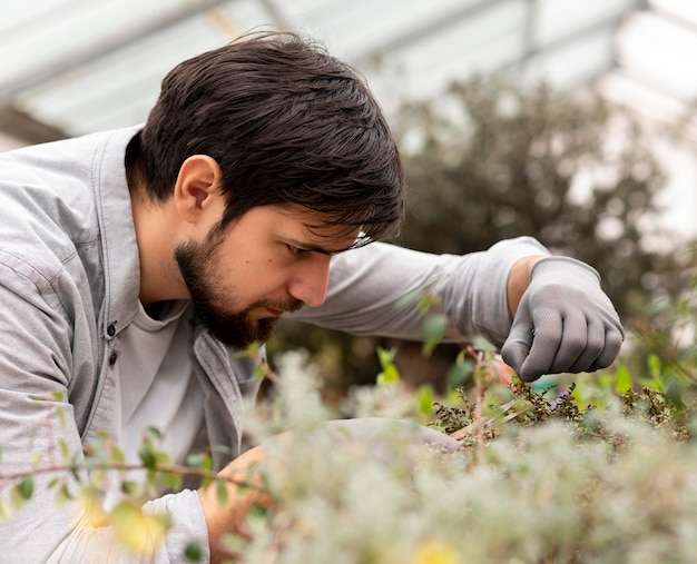 植物を育てる肖像画の男