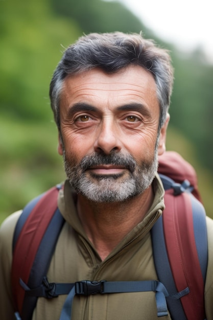 田舎でハイキングをする男性の肖像画