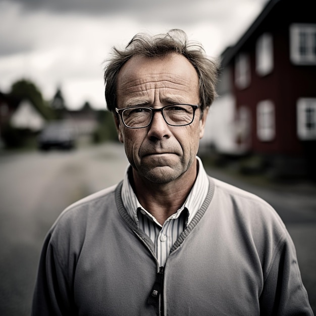 Portrait of a man in his 50s wearing glasses and a gray sweater