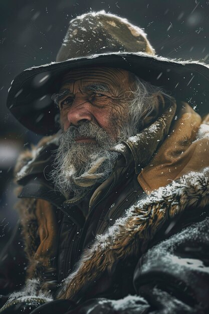 Портрет человека в куртке и меховой шляпе