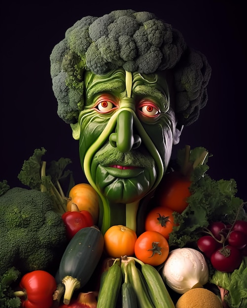 A portrait of a man made of vegetables