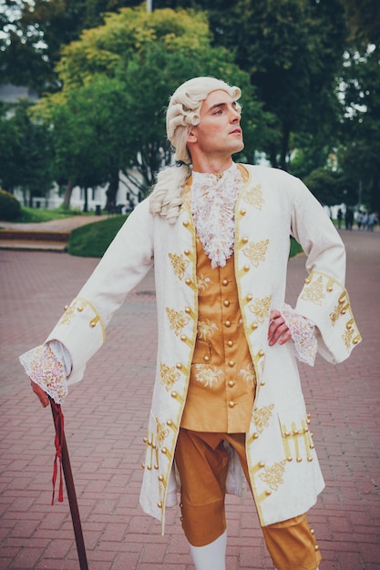 Portrait of a man in a medieval costume Retro style and historical clothes concepts