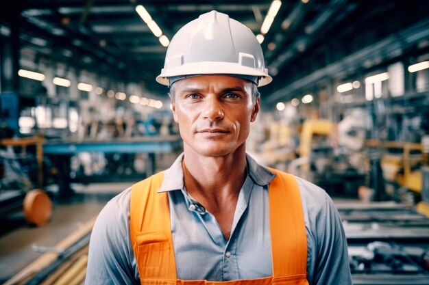 Photo portrait of man in metallurgy work clothes