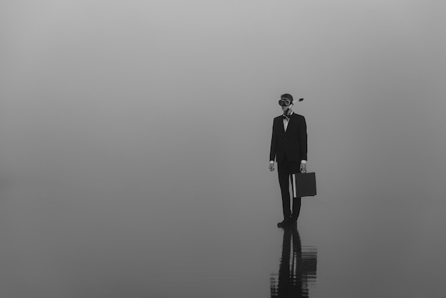 Premium Photo | Portrait of a man a secret agent spy in a suit and a diving  mask with a suitcase