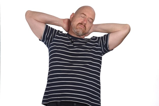 Portrait of a man sleeping on white background